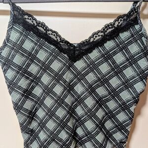 Hollister Black and Green Plaid Lace-trimmed Cami XS Women's